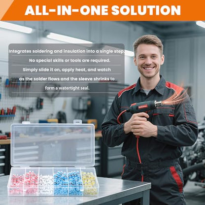 200PCS Solder Seal Wire Connectors Kit - Heat Shrink Butt Splice with Pre-Installed Solder Rings, 26-10AWG, Waterproof, for Marine/Auto/Industrial/Home/RC Car/DIY Wiring