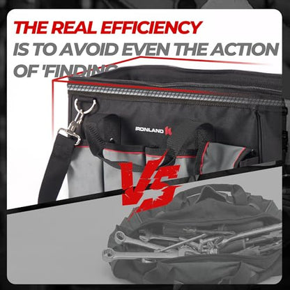 IRONLAND 16.5 Inch Hard & Sturdy Bottom Tool Bag Organizer for Men, Waterproof Heavy Duty Tool Bag with Handle & Large Zipper, Ideal for Mechanics Electrician Handyman Hvac, Great Gift for Dad