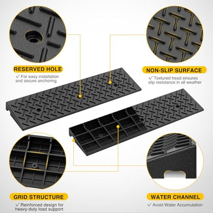 Nilight 2" Rise Curb Ramps, Heavy Duty Rubber Driveway Threshold Shed Ramp for Sidewalk Cars Lawn Mower Wheelchairs Motorcycles, 3300lbs Load Capacity - size: 2" Rise