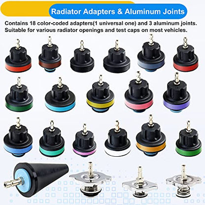 JoyFans Coolant Pressure Tester Kit, Cooling System Coolant Vacuum Refill Kit Automotive Tools Works on Radiator Leak Test & Coolant Fill Purge Service for Cars Trucks Airlift - color: Black Suitcase