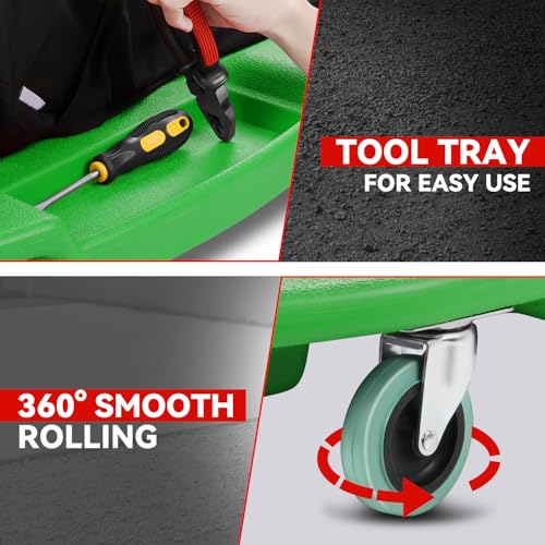 Auto Dynasty 47 Inches Mechanic Creeper, Automotive Garage Repair Low Profile Under Car Rolling Creeper with Padded Headrest, Plastic, Green - color: Green