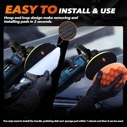 GEVEELIFE Buffer Polisher, 6 Inch/7 Inch 1600W Rotary Car Buffer Polisher Waxer, 7 Variable Speed 1000-3500 RPM, Detachable Handle for Car, Boat Sanding, Polishing, Waxing - color: Blue