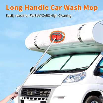 Wontolf 62'' Car Wash Brush with Long Handle, Scratch-Free Soft Bristles Sturdy Car Wash Mop, Complete Cleaning Brush Kit Wash Mitt Towel Windshield Squeegee Wheel Tire Brush for Car Truck RV Orange - color: Orange