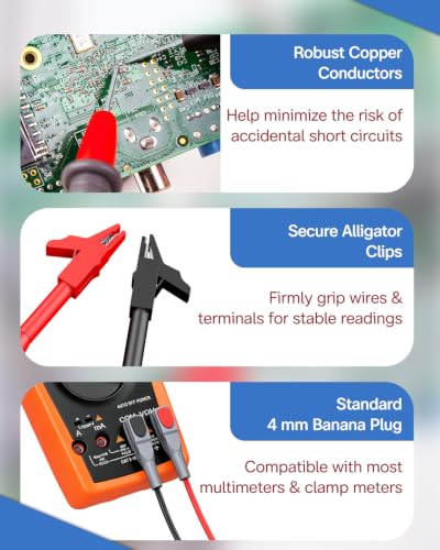Vibit 11 Pcs Multimeter Leads Kit, Multimeter Test Leads with 6 Probe Tips, Alligator Clips & Mini Wrench, Insulated Meter Leads, Multimeter Probes for Electrical Testing & Automotive - size: 11 PCS(6 Probe Tips)