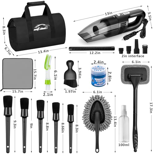 Car Cleaning Kit, Car Vacuum Interior Detailing Cleaner Kit with High Power Handheld Vacuum, Brush Set, Windshield Tool, Duster, Towels, Complete Car Care Tools for Women (Black) - color: Black