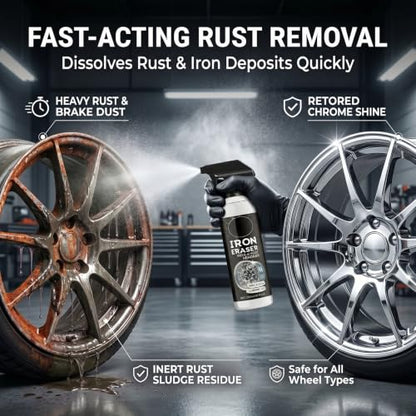Rust Remover - Rust Remover Spray, Heavy Duty Rust Remover for Metal, Iron Eraser Iron and Rust Remover for Car Wheels, Bike Chains, Garden Tools & Iron Surfaces, Works on Steel Iron Chrome Aluminum | Professional Rust Remover for Metal, Iron Eraser Iron