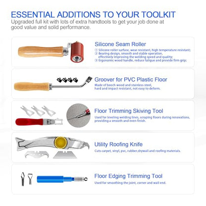 Hot Air Plastic Welder 1600W, Complete Accessories & Nozzles for Plastic Welding Roofing Kit 110V, Vinyl PVC TPO Roof Handheld Hot Air Heat Gun Plastic Welding Torch - size: Complete Accessories Ver. (In Carrying Case)