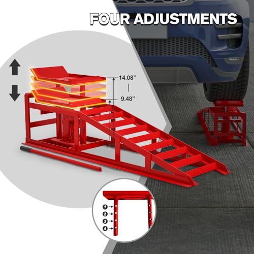2 Pack Hydraulic Car Ramps 5T 11000lbs Low Profile Car Lift Service Ramps Truck Trailer Garage,Height Hydraulic Vehicle Ramps (Gray) (45.14in x 12.60in x 16.21in Red + 5T Car Ramps)