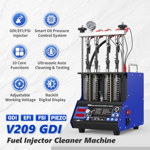 BELEY V209 GDI Injector Cleaner Tester Machine Heated Ultrasonic Fuel Injection Systems Cleanning 4-Cylinder 110V for PIEZO/EFI/FSI Gasoline Diesel,Motorcycle - size: ‎‎GDI/PIEZO V209