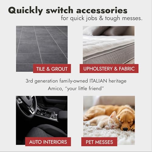 Vapamore MR-75 Amico Handheld Steam Cleaner for Bed Bugs, Auto & Grout | Portable handheld steam cleaner; 210°F chemical-free steam; kills dust mites; heats in 4 min; 3.5 lbs; 17 accessories