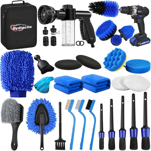 Qydipclin 35Pcs Car Detailing Kit, Car Detailing Brush Set, Car Wash Cleaning Kit, Car Detailing Brushes, Professional Car Care Kit for Interior Exterior Wheels, Blue - size: 35pcs