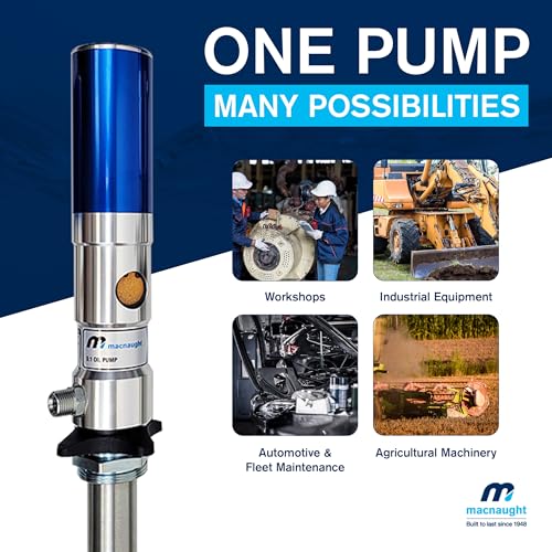 Macnaught M3 Series 5:1 Oil Transfer Pump. Air Operated Pneumatic 4GPM for 16 Gallon containers. Oils up to SAE 140W. Waste Oil, Coolant and ATF Compatible (NOT for Gasoline or Diesel)