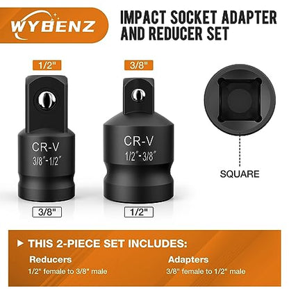 2PCS Impact Socket Adapter and Reducer Set,1/2"to 3/8" & 3/8"to 1/2" Impact Adapter Set Breaker Bar Wrench Conversion Kit Mechanic tools - style: 2PCS