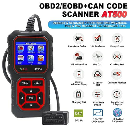 Car OBD2 Scanner Code Reader Engine Fault Code Reader iKiKin AT500 Professional Reader Scanner Diagnostic Tool Check Engine Light Scan Tool for OBD II Protocol Cars Since 1996 - color: AT500 Blue