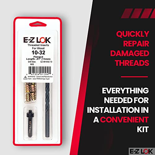 E-Z LOK E-Z Hex Thread Repair Kit for Soft Wood Flanged Threaded Inserts 10-32 x 13mm, Drill, Installation Tool - size: 10-32 x 13mm, (EZ-901032-13), style: Flanged