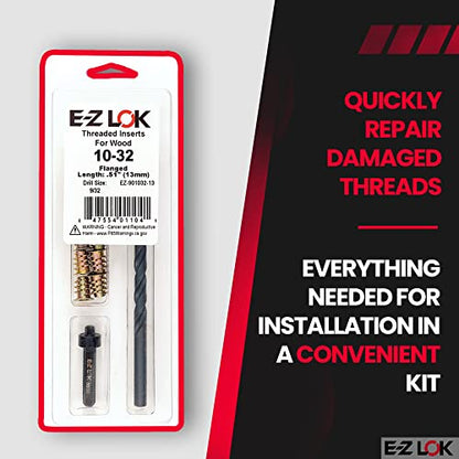 E-Z LOK E-Z Hex Thread Repair Kit for Soft Wood Flanged Threaded Inserts 10-32 x 13mm, Drill, Installation Tool - size: 10-32 x 13mm, (EZ-901032-13), style: Flanged
