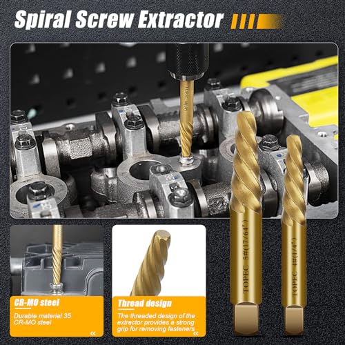 TOPEC Small Screw Extractor Set, 13 PCS Stripped Screw Removal Tool, HSS 6542 Easy Out Kit for Damaged, Broken Fasteners, Fathers Day Gifts for Dad (Golden) - size: 13-piece