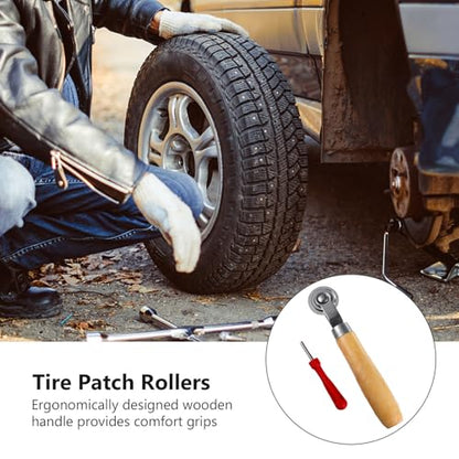 VALICLUD 2 Pcs Tire Patch Rollers and Valve Core Tools Set Wood Material Seam Roller with Single Head Corrosion Resistant Tire Repair Tool for Removing Trapped Air