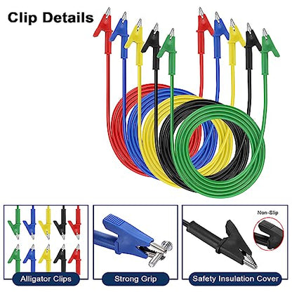 Sumnacon 5 Pack Alligator Clips Test Leads with Insulators Clips,Dual Ended Alligator Clips Electrical Wires with Jack Copper Clamps,Flexible Alligator to Alligator Clip for Electrical Testing - size: 3.3Ft/1M