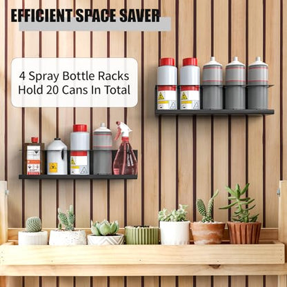 Riciakik 4 Pack Wall-Mounted Spray Bottle Holder, Aerosol Spray Can Holder Storage Rack, Heavy-Duty Paint Bottle Organizer With 20 Holes, Steel Black Spray Rack for Garage, Shop, Home or Tool Trailer - style: 4 Pack