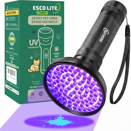 ESCO LITE UV Flashlight Black Light, 100 LED 395 nM Ultraviolet Flashlights UV Blacklight Detector for Dog Urine, Pet Stains - size: 100 LED