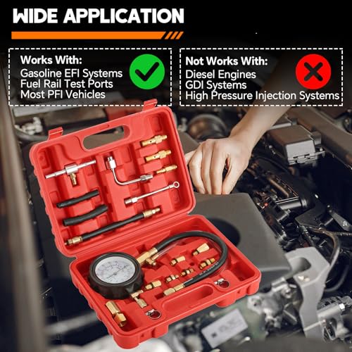 0-140PSI Fuel Pressure Gauge Kit | Fuel Injection Pump Pressure Tester Gauge Kit, TU-114 Oil Pressure Tester Tool for Gasoline Cars Motorcycles Trucks