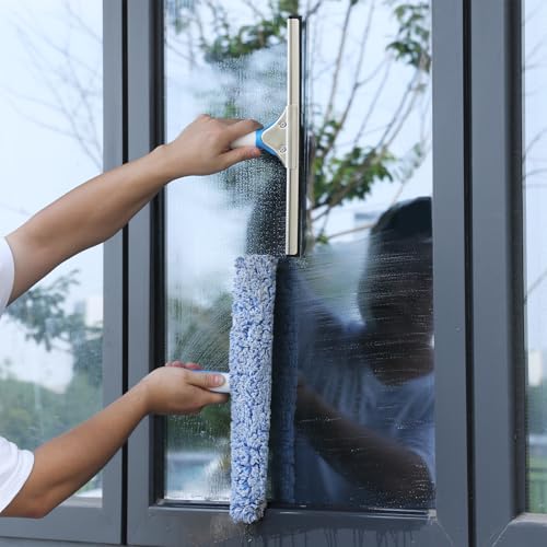 77'' Long Squeegee Window Cleaner Tool for Indoor Outdoor Windows | Professional Window Cleaning Kit with Extension Poles for High Windows Car Windshield Shower Glass Door Solar Panel - size: 6.5 Feet