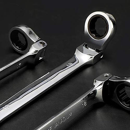 FLZOSPER 24-Piece Flex-Head Ratcheting Wrench Set, Metric & SAE Chrome Vanadium Steel Hand Combination Wrench Spanner with Portable Carrying Bag