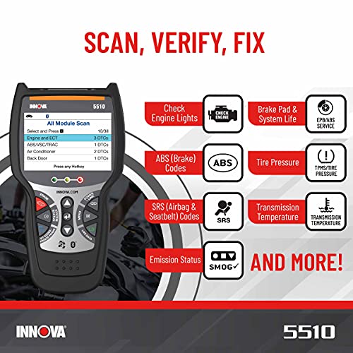 INNOVA 5510 OBD2 Scanner, Scan Tool for ABS, All System Scanner, Caliper Service, Brake Pad Life, Read/Erase ABS/SRS Codes, Reset Oil Light, Live Data, Updates Included