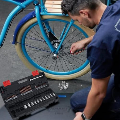 SUERCUP 3-25Nm 1/4" Torque Wrench 50 PCS Set | 72 Tooth Drive Click Torque Wrench, S2 Bit Sockets, 1/4" Extension Bar & 3/8" Adapter, Bicycle/Moto Maintenance & DIY - size: 1/4" 3-25N.m 50PCS
