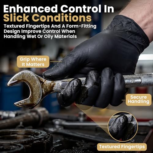 FifthPulse 6 Mil Black Nitrile Gloves, Heavy Duty Mechanic and Food Grade Glove - Powder-Free, Latex-Free Medical Exam Gloves - style: X Small