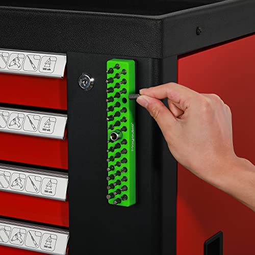 Mayouko 1/4" Magnetic Hex Bit Holder Rack Organizer, 43 Holes, 1/4-Inch Drill Bit Holder, Green, 2 Racks, Magnetic Bit Holder with Magnet Base for Screwdriver Bits - color: Green-2packs