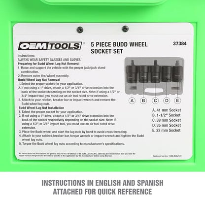 OEMTOOLS 37384 5 Piece Budd Wheel Socket Set For Domestic And Imported Trucks, Lug Nut Impact Socket Set, Combination Set For Wheel Studs