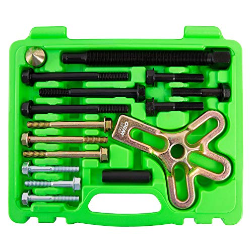 OEMTOOLS 37187 Harmonic Balancer Puller Kit, Removes Harmonic Balancers, Dampers, Puller Tool for Use with GM 3300 & 3800 V6 Engines, Includes Metric and SAE Bolts - style: Puller Kit Green Case