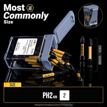 TGFTGF 20-Piece #2 Phillips Bits, 2 Inch S2 Alloy Steel Phillips Impact Driver Bits, Magnetic CNC Machined Tips PH2 Bits, Long-Lasting Torque Transfer Driver Bit Set With Storage Box, Automotive Home