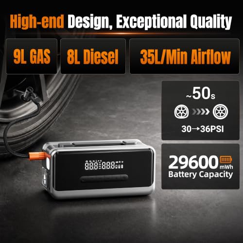 Jump Starter with Air Compressor Portable Car Battery Jump Box 4000A | 12V Lithium Car Battery Booster with Vacuuming & Blowing Cleaning, Up to 9.0L Gas and 8.0L Diesel Engines, Car Accessories