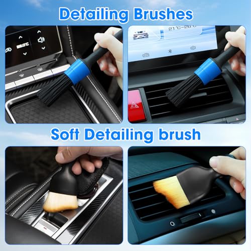 Windshield Cleaner Tool, Car Interior Cleaning Kit with Extendable Handle and 3 Reusable Microfiber Pads, Auto Glass Wiper and Detailing Brush Kit for Car & Home Window, Blue - color: Blue