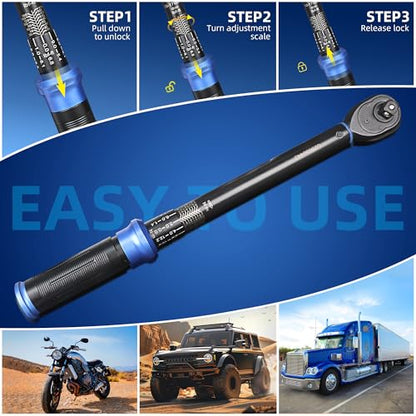 1/2-Inch Drive Click Torque Wrench, Dual-Direction Click Professional Torque Wrench 10-170FT.LB/13.6-230.5N.M, Dual Range Scales Graduated in FT.LB and N.M, Blue - size: 1/2" 10-170 FT.LB