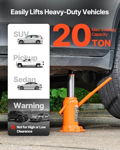 VEVOR Hydraulic Bottle Jack, 20 Ton/44092 LBS All Welded Bottle Jack, 7.5-14 inch Lifting Range, with 3-Section Long Handle, for Pickup Truck, Truck, Car, RV, Auto Repair, Industrial Engineering - style: 20T Hight Profile