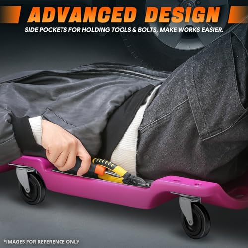 40" Rolling Vehicle Repair Garage/Shop Creeper with LED Light, Padded Headrest, Dual Tool Trays and 6 Casters, CAAP-TOLS-CRP-T2-40-PR
