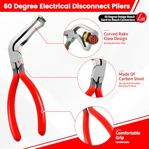5Pcs Automotive Electrical Disconnect Pliers Kit, Connector Removal Tool, Straight Hose Clamp Plier, Single Ear Clamp Plier, 60° Angled Pliers, 2 in 1 Clip Pliers with Case - color: 5Pcs