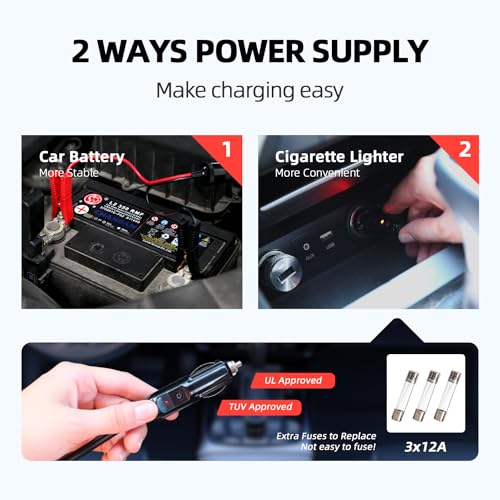 EFFIROSO Premium 10 in 1 Electric Scissor Jack Enhanced Safety 3 Ton Car Jack Kit Automatic 12V Tire Repair Kit for Sedans SUV Tire Replacement - color: red