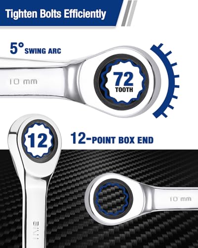 WORKPRO 10 mm Ratcheting Combination Wrench Metric, CR-V Constructed with Mirror Polish Chrome Plating, 12-Point Design, 15-Degree Offset - size: 10 mm, style: Mirror Polish