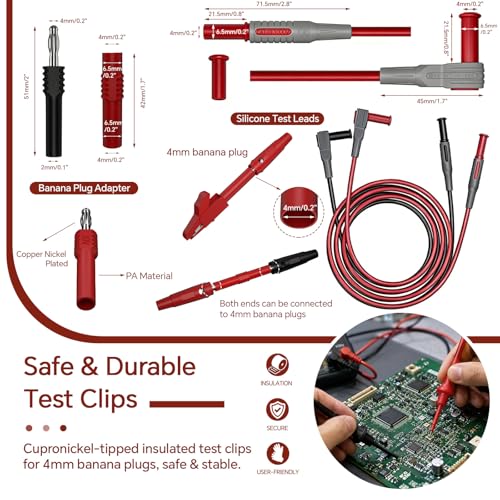 24Pcs Multimeter Test Leads Kit,CAT III 1000V 10A Soft Silicone Test Probes, Alligator Clips,Test Hooks & Piercing Probes.Universal Tools for Automotive, Industrial & Household Circuit Testing