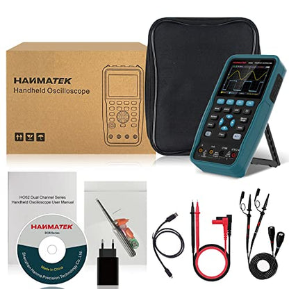 HANMATEK Handheld Digital Oscilloscope 50Mhz Bandwidth with 2 Channels HO52 3.5" TFT Mini Oscilloscope, 2 in 1 Oscilloscope and Multimeter, Backlit Screen, Auto-Calibration Function, Memory Function - style: 50 Mhz