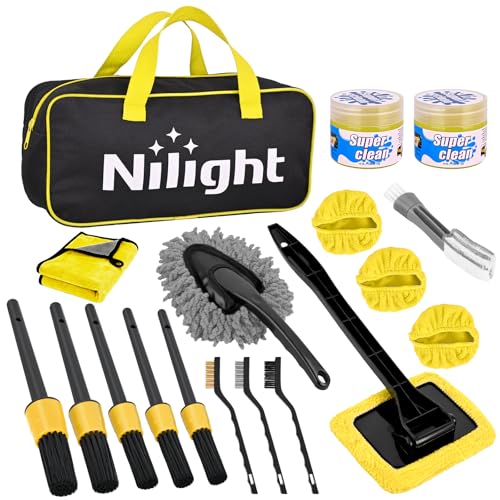 Nilight 15PCS Car Detailing Kit Auto Cleaning Tools Wash Set with Storage Carry Bag Beginners Easy to Use for Interior Exterior Car Care Clean Windshield Dashboard Seat Air Vents Wheels Tires, Yellow - color: 15PCS Set, Yellow