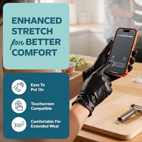 GUSTO Black Nitrile Gloves - Disposable Heavy Duty 6 Mil | Latex-Free, Powder-Free, Textured Fingertips, Food Safe, Flexible Fit, Cooking, Cleaning, Mechanics & Salon - size: X-Large