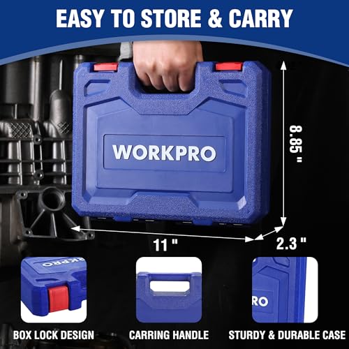 WORKPRO 14-Piece 1/2＂ Drive Deep Impact Socket Set, 6-Point Impact Deep Socket Set with Heavy Duty Storage Case for Automotive and Mechanical Repairs, 10mm-27mm, Cr-V Steel, Metric - style: 14PC, Metric