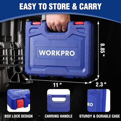 WORKPRO 14-Piece 1/2＂ Drive Deep Impact Socket Set, 6-Point Impact Deep Socket Set with Heavy Duty Storage Case for Automotive and Mechanical Repairs, 10mm-27mm, Cr-V Steel, Metric - style: 14PC, Metric