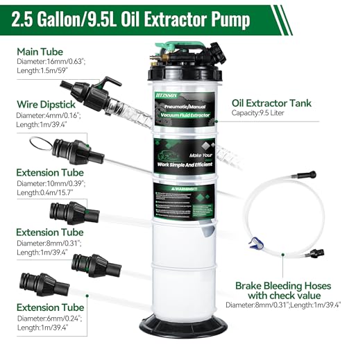 9.5 L/2.5 Gallon Oil Extractor Pump Pneumatic/Manual, Fluid Extractor Oil Change Pump Extractor with 5 Tubes and A Brake Bleeding Hose for Automotive, Boats - size: 9.5L